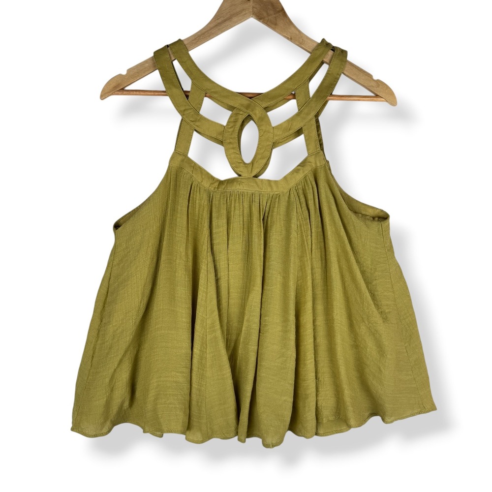Lattice Caged Neckline Halter Top Womens Size Medium Boho Festival Hippie Flowy‎
